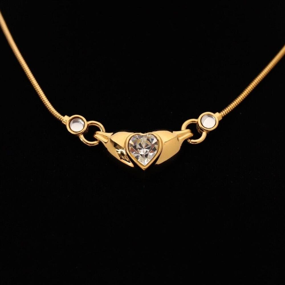 Givenchy Vintage Cabochon Heart Collar Necklace Snake Crystal Signed 1980s BinA